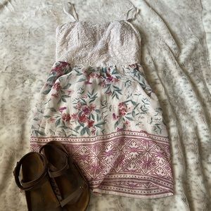 Spaghetti strap floral and lace dress